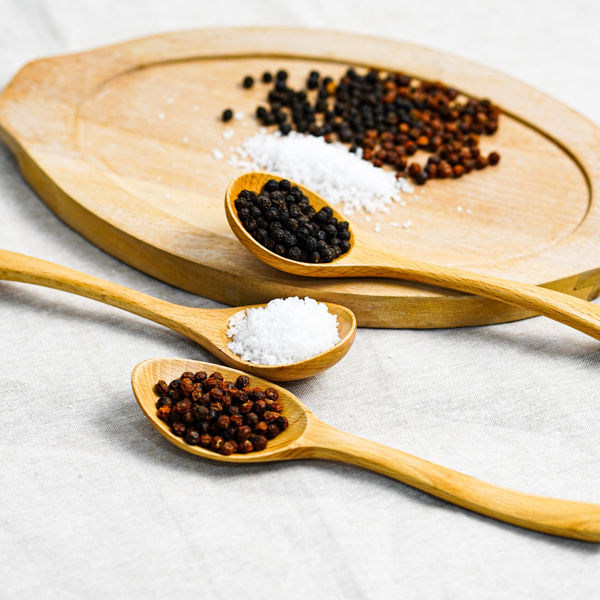 These peppercorns are small drops of peppery heat that explode in your mouth and spice up your food magically. Locally harvested Fleur de sel carries a natural seawater taste that enhances your food to another level.