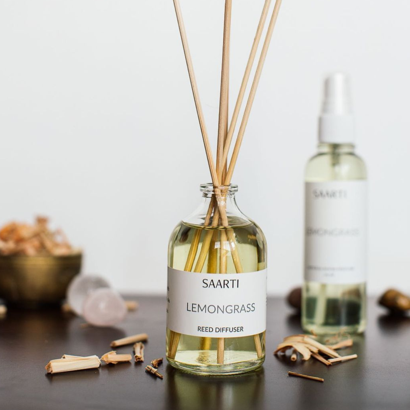 This natural Lemongrass Reed Diffuser from Saarti uplifts the spirit, promotes joy and happiness, and refreshes any space with a calming scent. Its essential oils travel through reed sticks to disperse into the air, providing holistic emotional benefits and a pleasing aroma. With 120ml of oil, this Cambodian-inspired diffuser will bring you joy and clarity.