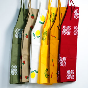 Bring fun to your kitchen with this colorful hand block-printed apron. Made from dead-stock fabric reclaimed from fast fashion, this apron is perfect holiday or house-warming gift.