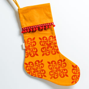 Make your holiday season joyful with these unique hand block printed Christmas stockings. 