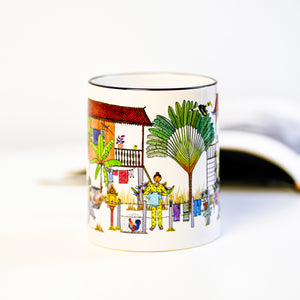 Beautifully crafted mug for your favorite beverage. This mug is stylized with a spectacular illustration that pays homage to the Cambodian countryside. Its radiant rainbow colors are sure to brighten your day. An ideal present for any occasion.