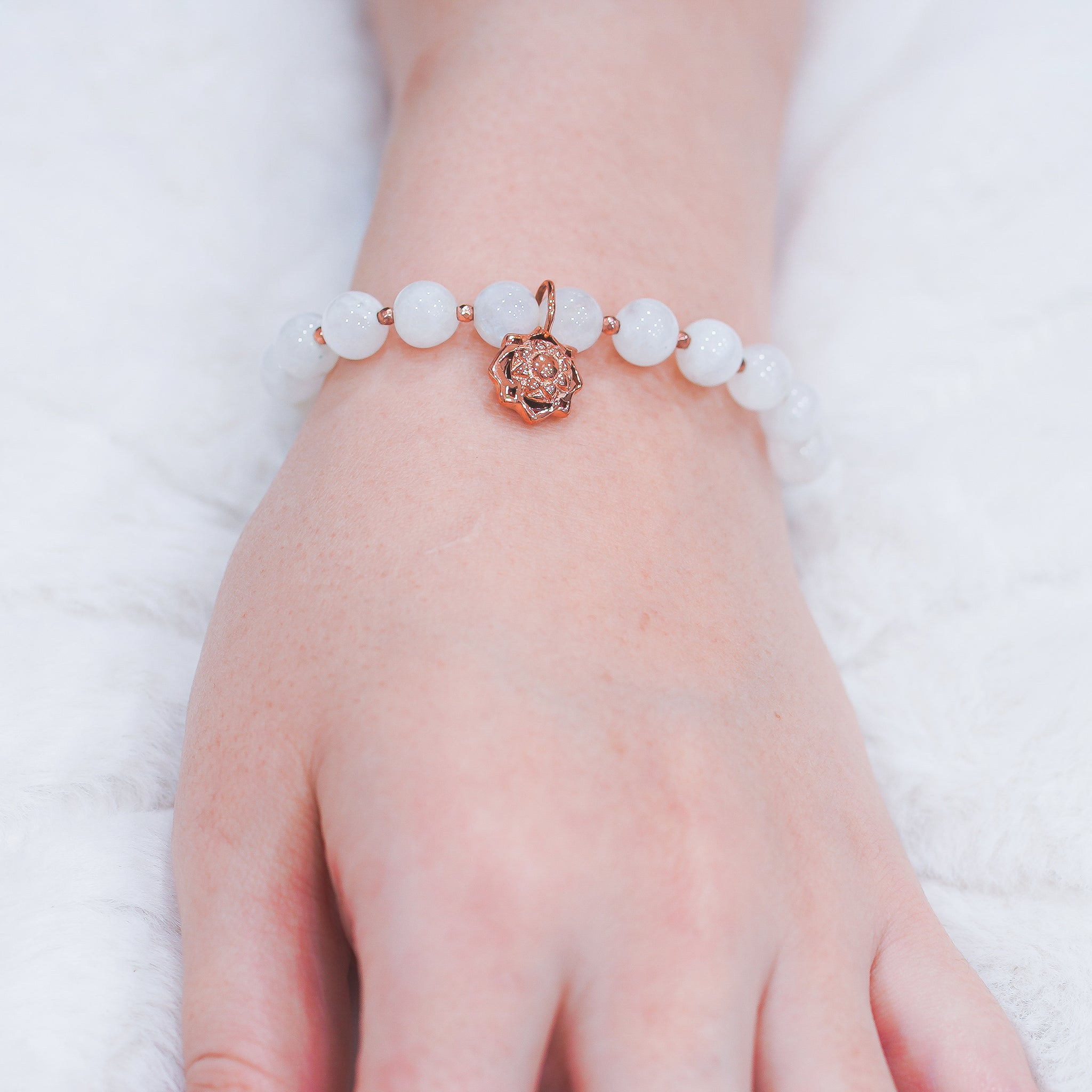Garden of Desire - Embrace Rainbow Moonstone Bracelet The Embrace Rainbow Moonstone Bracelet features the stone of introspection and reflection, Rainbow moonstone is believed to promote tranquillity, stability intuition and inspiration.