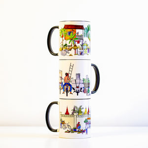 This mug features an eye-catching design that captures the sights and sounds of everyday life in Cambodia, bringing joy to any beverage experience. Its rainbow-colored tones make it an ideal present for yourself or a special someone.