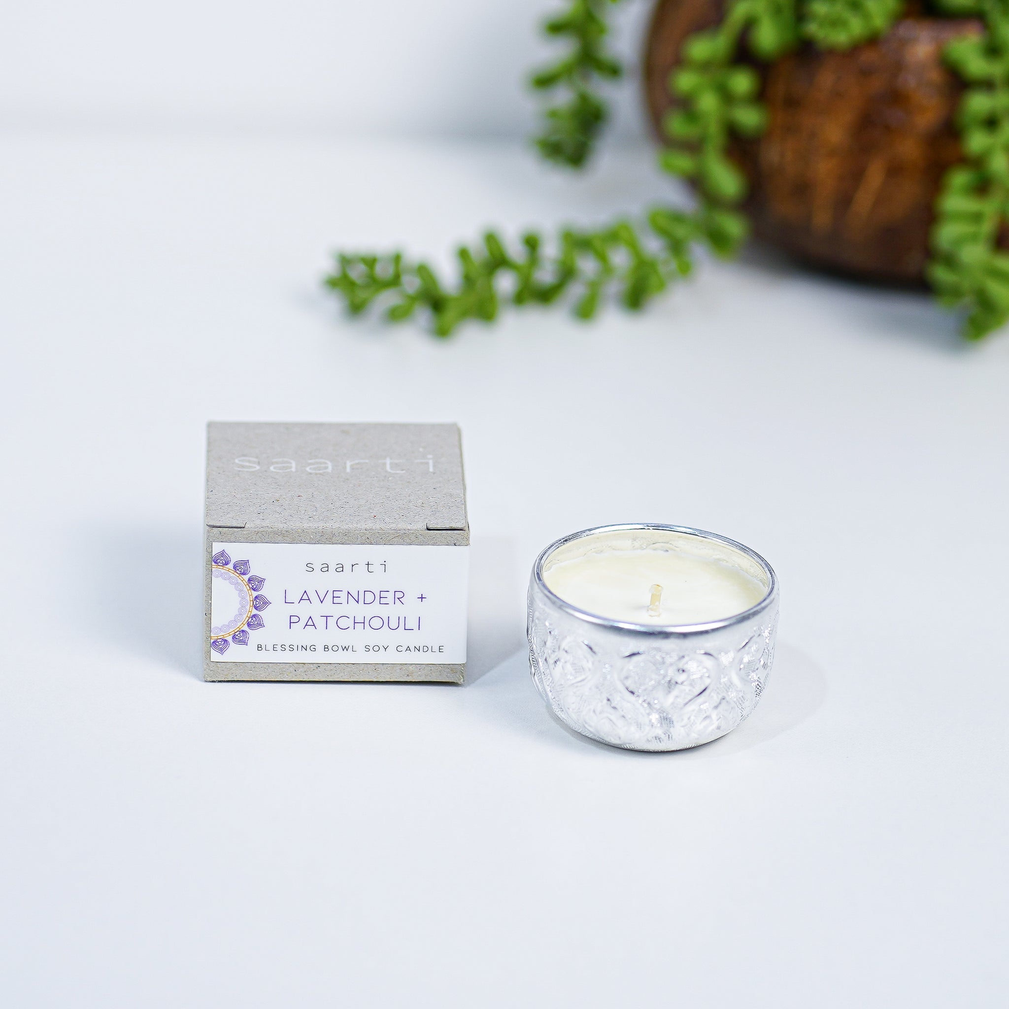 Fill your home with our beautiful Blessing Bowl candle, hand poured with pure soy wax and scented with essential oils of lavender and patchouli..