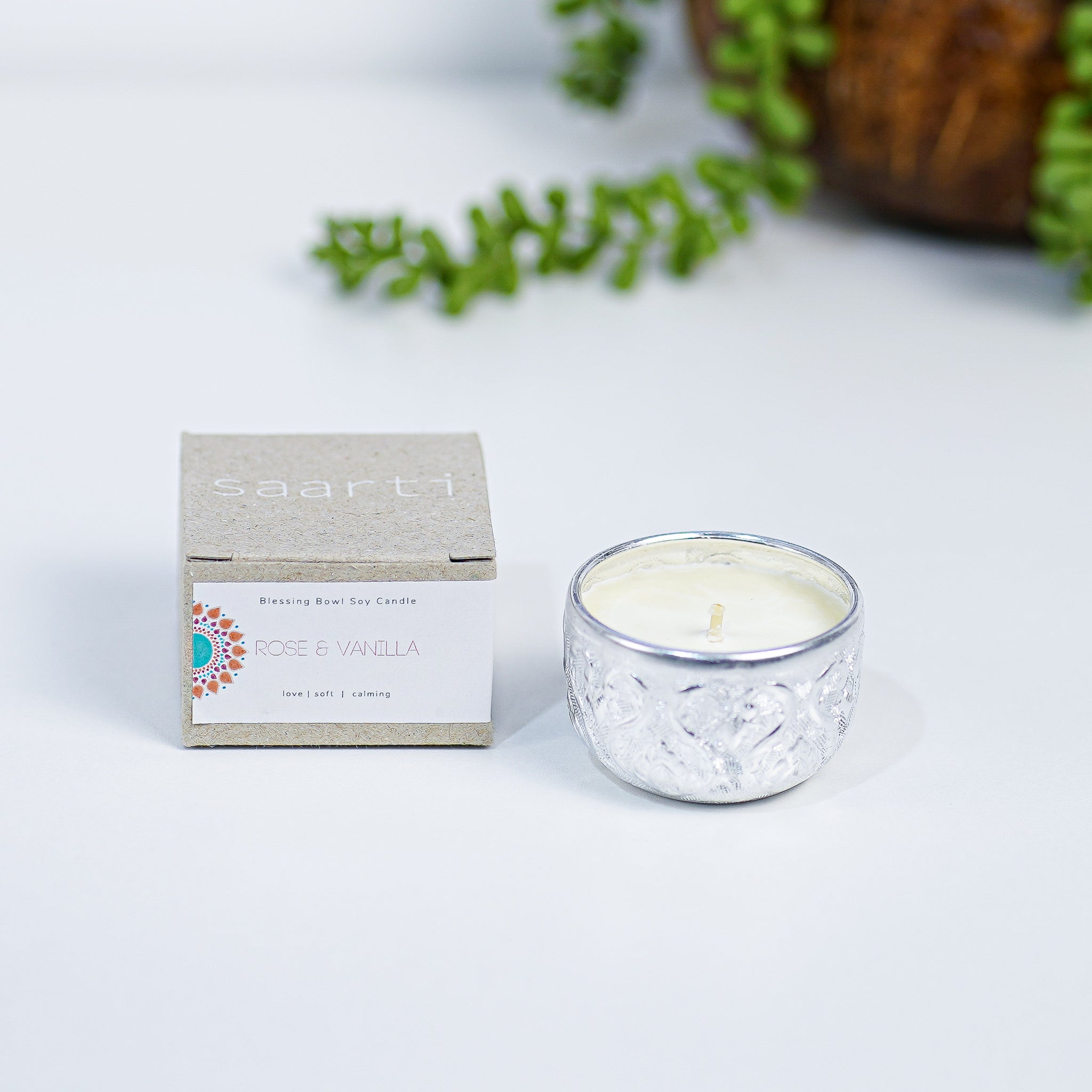 Fill your home with our beautiful Blessing Bowl candle, hand poured with pure soy wax and scented with essential oils of rose and vanilla..