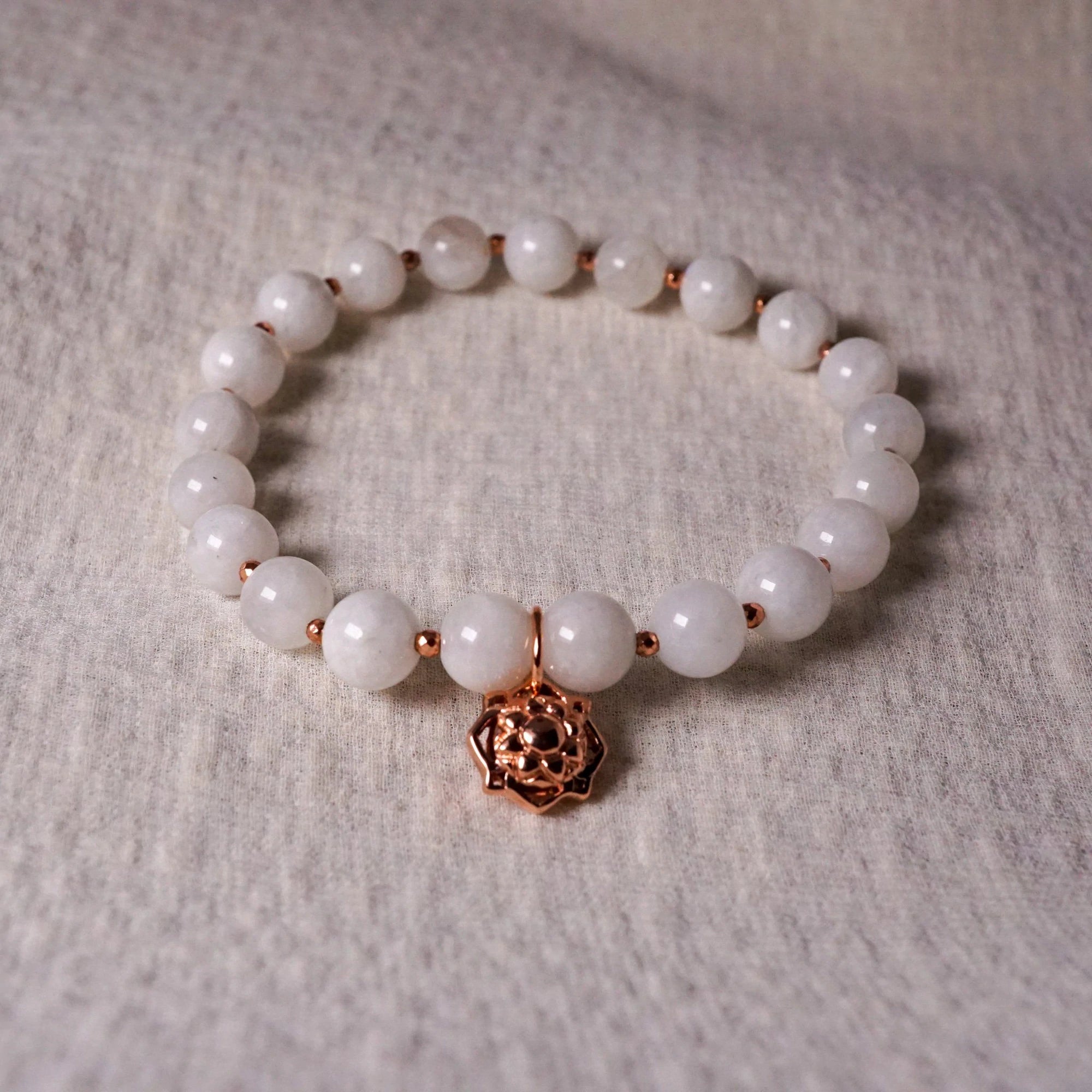 Garden of Desire - Embrace Rainbow Moonstone Bracelet The Embrace Rainbow Moonstone Bracelet features the stone of introspection and reflection, Rainbow moonstone is believed to promote tranquillity, stability intuition and inspiration.