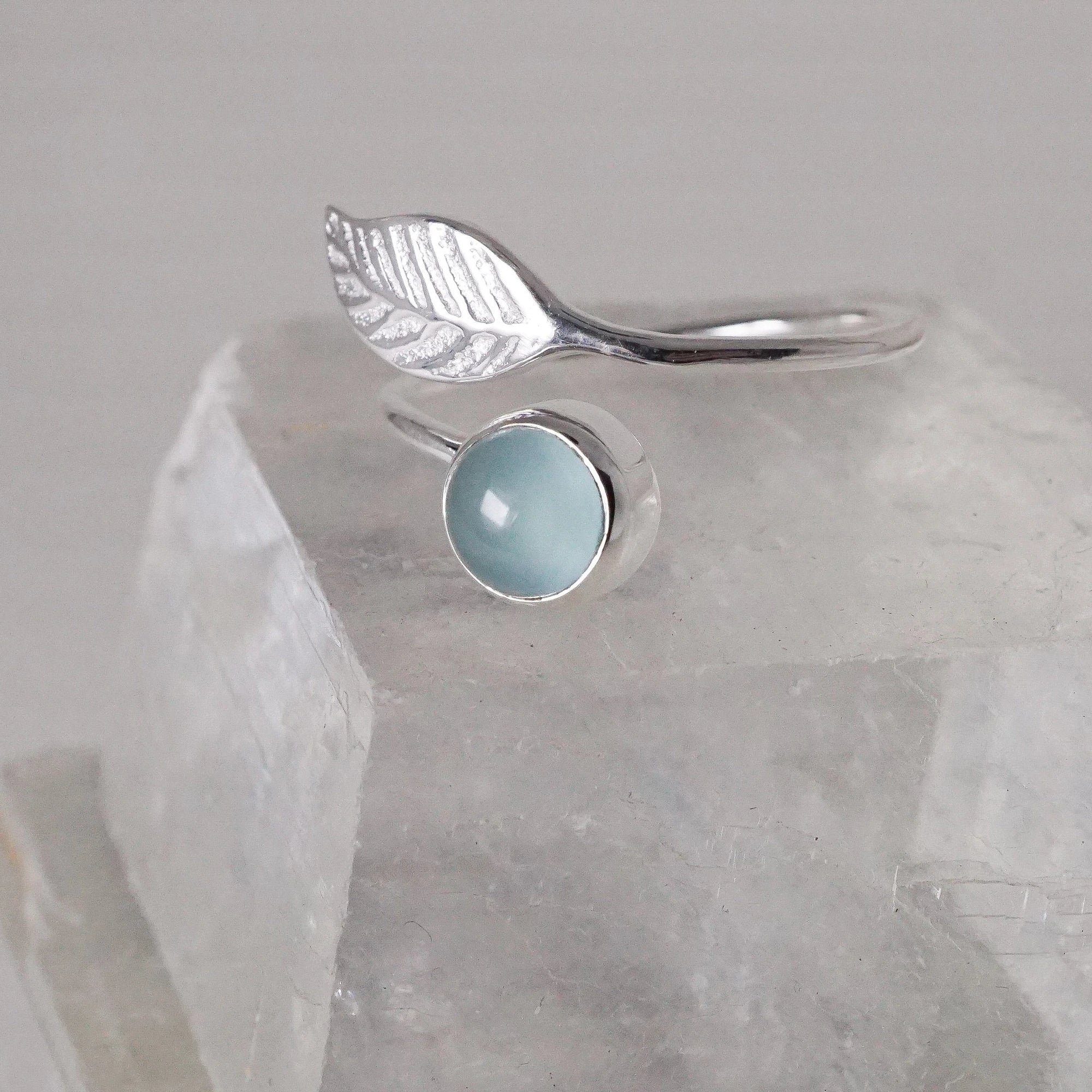 Garden of Desire - Leaf and Stone Ring Handcrafted Apatite and Garnet with Sterling Silver 92.5, this ring wraps around your finger very gently and lightly, like a feather. Perfect for everyday to impress.