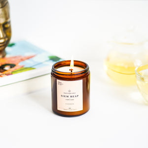 Bring in this divine and magical scents from Champa flower to your home. This natural, vegan soy wax candle features exotic and sensual night blooming flower that is deeply revered in Khmer culture. It is inspired by Angkor Wat temple, the holy center of Cambodia and home to divine and magical energies which we believe is embodied by the sacred Champa flower. Ideal for natural home refresher, relaxation, and meditation.